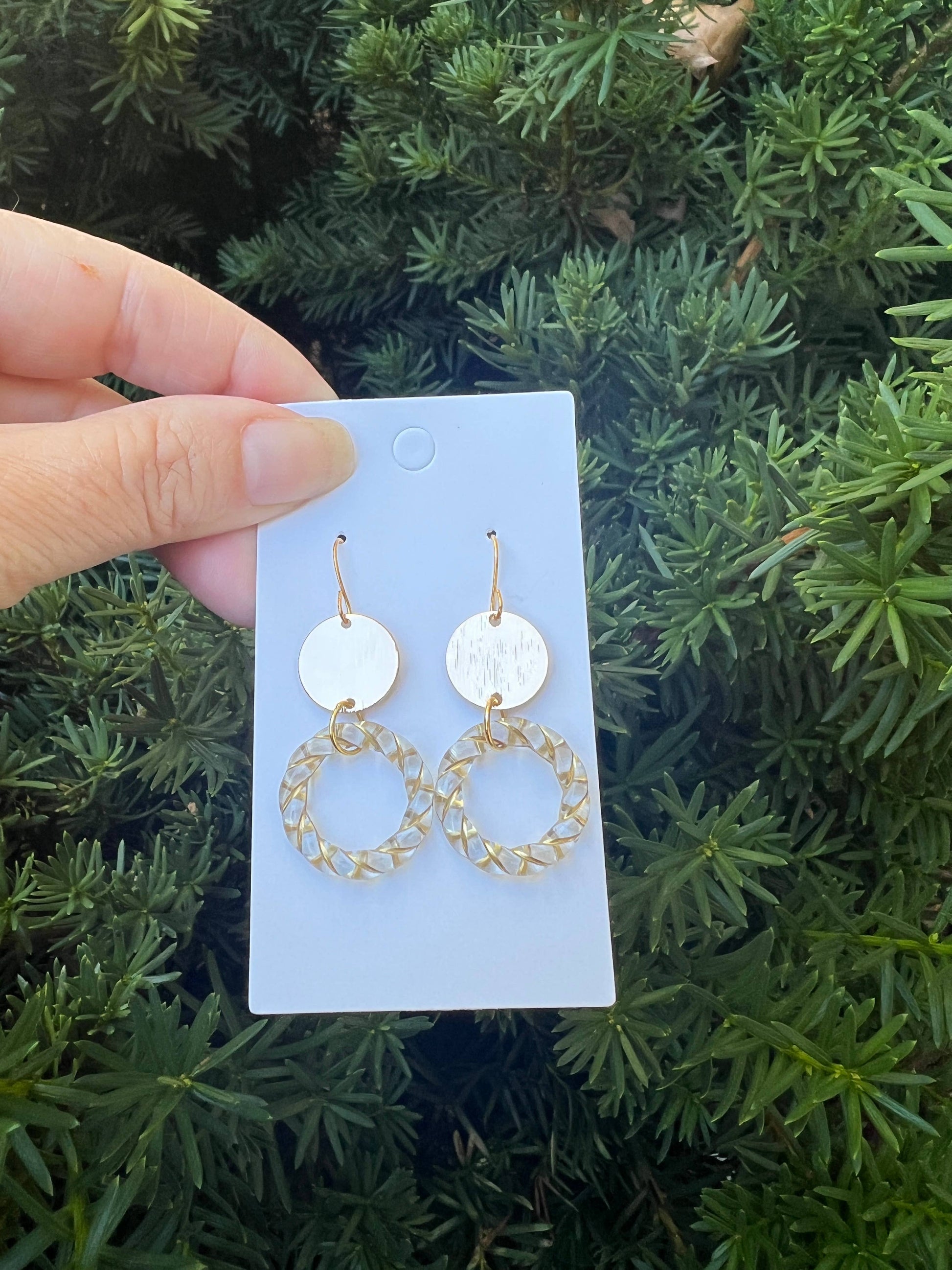 Gold Clear Twist Acrylic Double Disc Earrings - Thirty-One Boutique, LLC