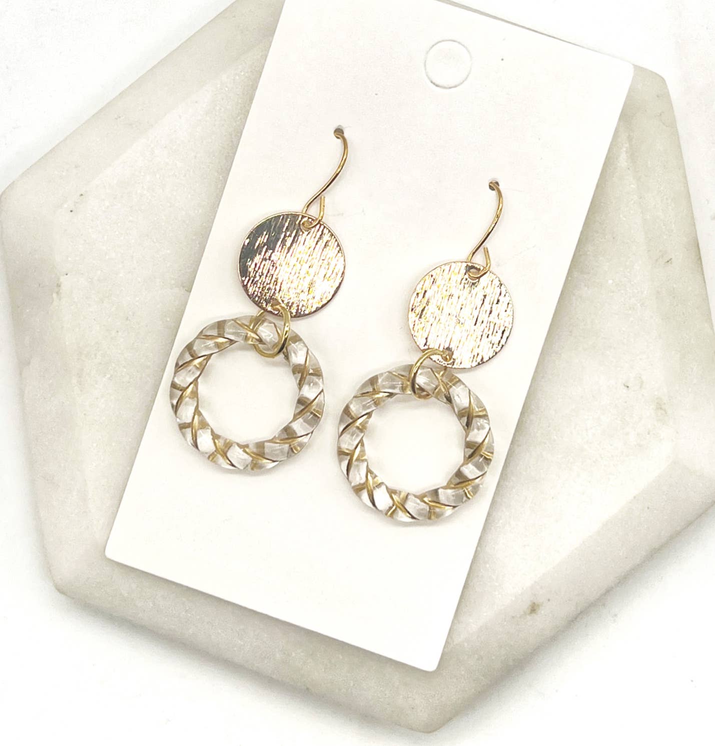Gold Clear Twist Acrylic Double Disc Earrings - Thirty-One Boutique, LLC
