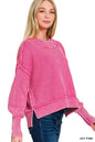 ".._ Washed Side Slit Oversized Cropped Sweater - Thirty-One Boutique, LLC