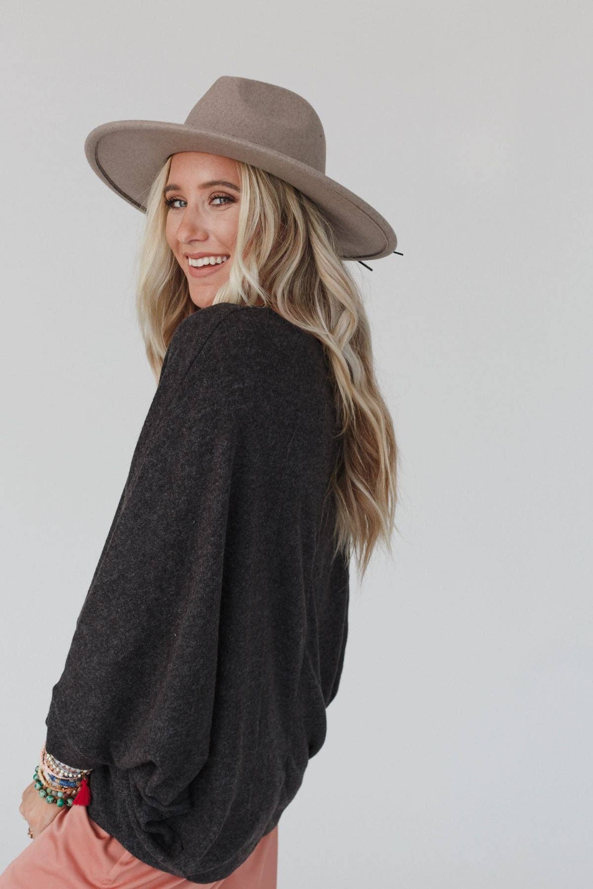 Fly With Me Batwing Sleeve Knit Sweater - Charcoal - Thirty-One Boutique, LLC